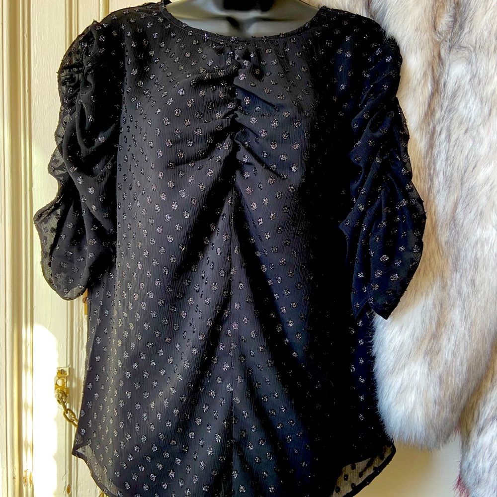 EXPRESS SHEER BLACK GLITTER DOTTED BLOUSE